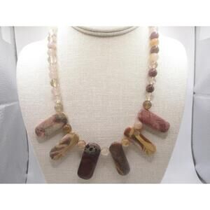 OOAK Natural Stone Bead Pendant Bib Statement Necklace Jasper Quartz Etc 0025
